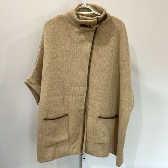 LC Lauren Conrad Cloak/Cape in Beige/Tan w/ Faux Leather Trim One Size Fits All - Picture 1 of 12